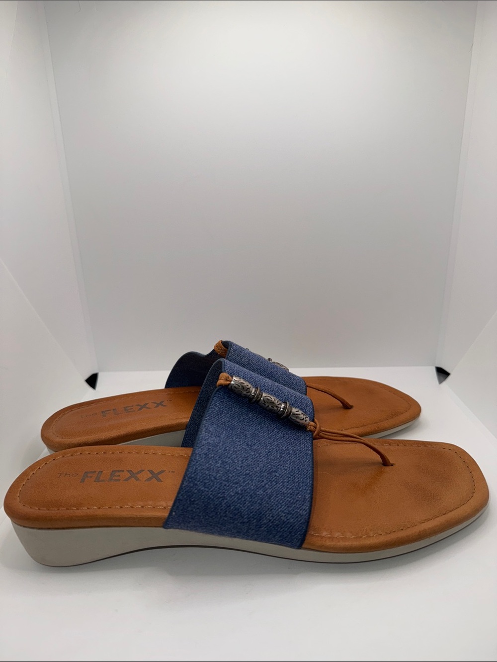 THE FLEXX Thong Sandals w Wide Strap Denim Blue Women’s 8